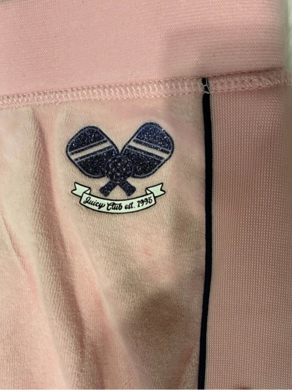 Juicy Couture Pink Velour Wide-Leg Track Pants with Blue Side Stripes - Picture 9 of 11